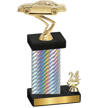 Accented Single Silver Carbon Fiber Year Cars Trophy