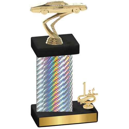 Accented Single Silver Carbon Fiber First Place Cars Trophy