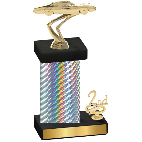 Accented Single Silver Carbon Fiber Second Place Cars Trophy