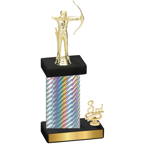 Accented Single Silver Carbon Fiber Third Place Archery Trophy