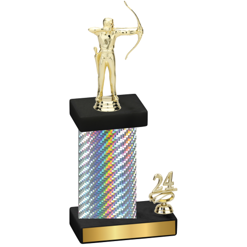 Accented Single Silver Carbon Fiber Year Archery Trophy