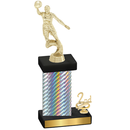 Accented Single Silver Carbon Fiber Second Place Basketball Trophy
