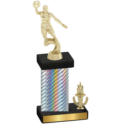 Accented Single Silver Carbon Fiber Victory Basketball Trophy