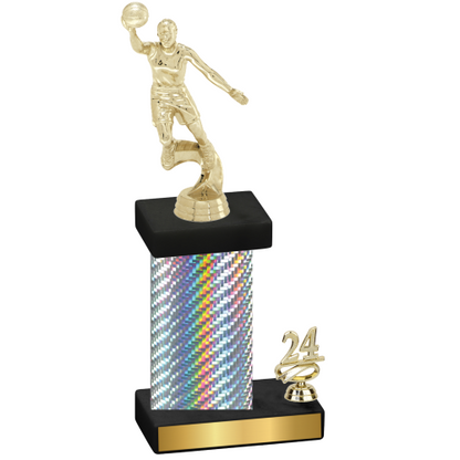 Accented Single Silver Carbon Fiber Year Basketball Trophy