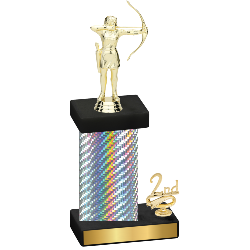 Accented Single Silver Carbon Fiber Second Place Archery Trophy