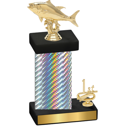 Accented Single Silver Carbon Fiber First Place Fishing Trophy