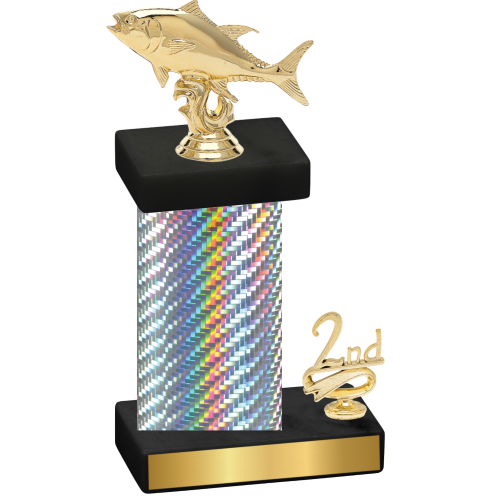 Accented Single Silver Carbon Fiber Second Place Fishing Trophy