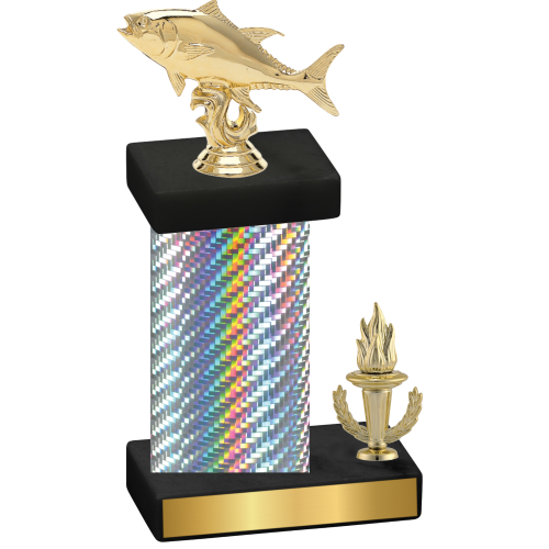 Accented Single Silver Carbon Fiber Victory Fishing Trophy