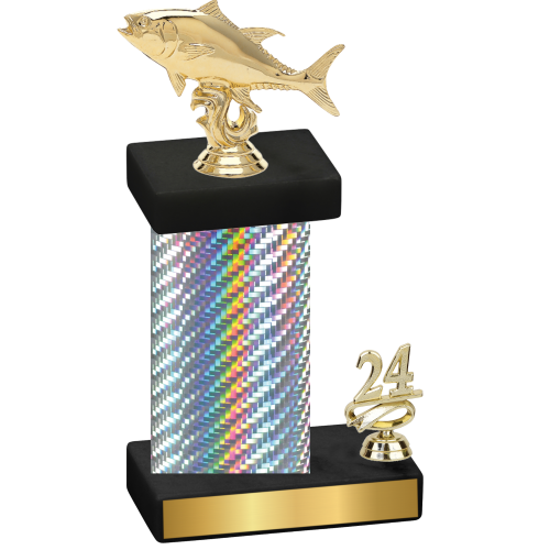Accented Single Silver Carbon Fiber Year Fishing Trophy