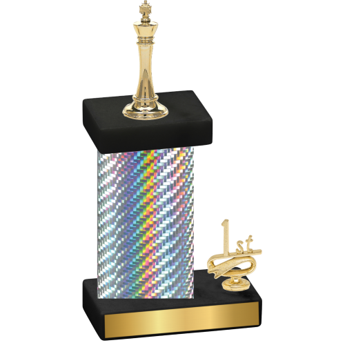 Accented Single Silver Carbon Fiber First Place Chess Trophy