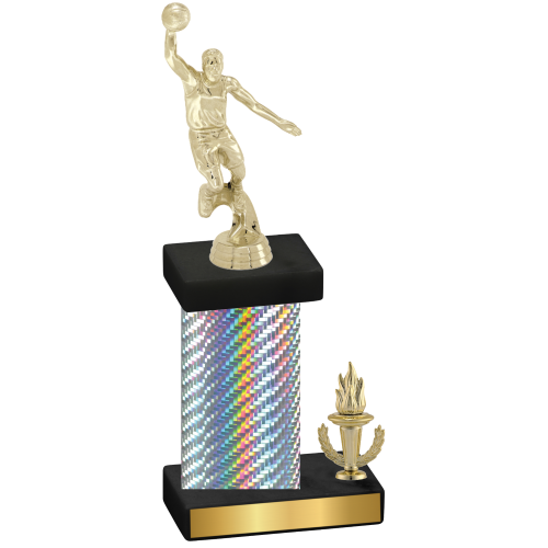 Accented Single Silver Carbon Fiber Victory Basketball Trophy