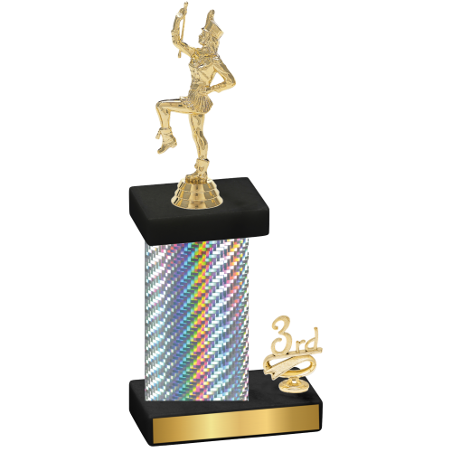 Accented Single Silver Carbon Fiber Third Place Majorette Trophy