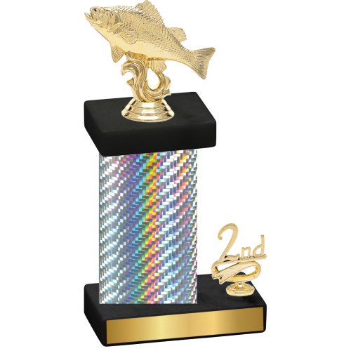 Accented Single Silver Carbon Fiber Second Place Fishing Trophy