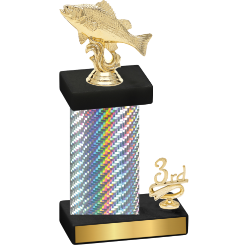 Accented Single Silver Carbon Fiber Third Place Fishing Trophy