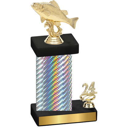 Accented Single Silver Carbon Fiber Year Fishing Trophy