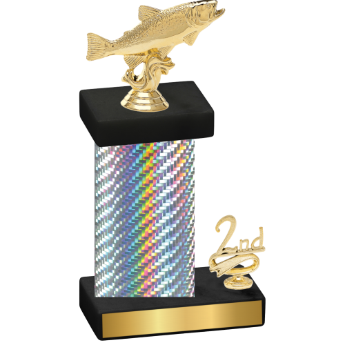 Accented Single Silver Carbon Fiber Second Place Fishing Trophy