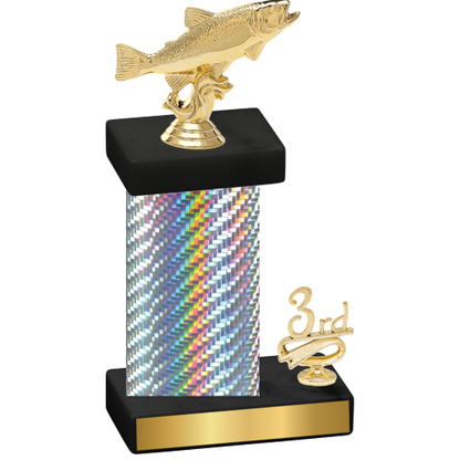 Accented Single Silver Carbon Fiber Third Place Fishing Trophy