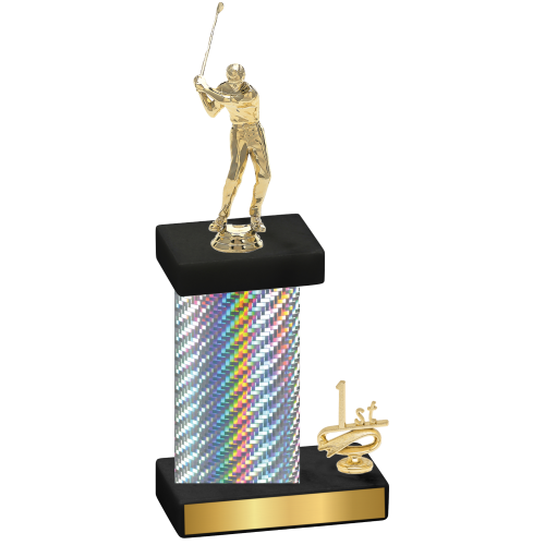 Accented Single Silver Carbon Fiber First Place Golf Trophy