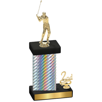 Accented Single Silver Carbon Fiber Second Place Golf Trophy