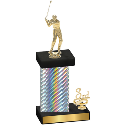 Accented Single Silver Carbon Fiber Third Place Golf Trophy