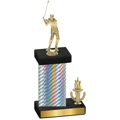 Accented Single Silver Carbon Fiber Victory Golf Trophy