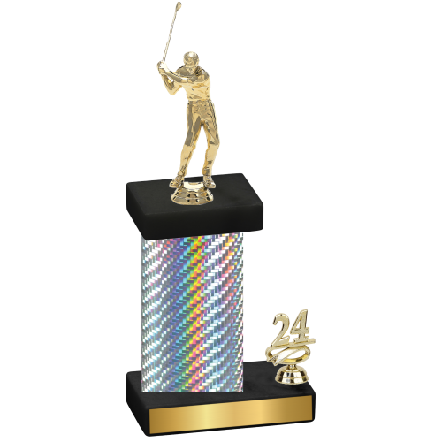 Accented Single Silver Carbon Fiber Year Golf Trophy