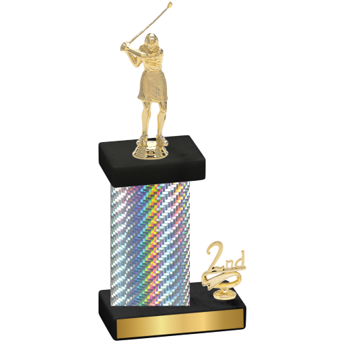 Accented Single Silver Carbon Fiber Second Place Golf Trophy