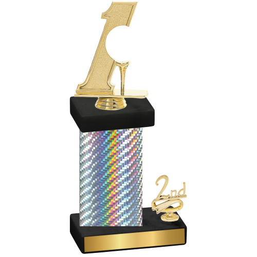 Accented Single Silver Carbon Fiber Second Place Golf Trophy