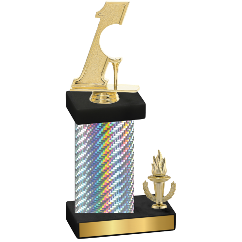 Accented Single Silver Carbon Fiber Victory Golf Trophy