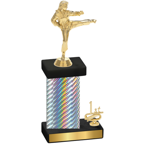 Accented Single Silver Carbon Fiber First Place Karate Trophy