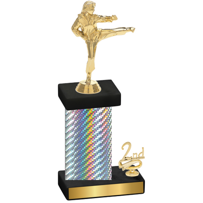 Accented Single Silver Carbon Fiber Second Place Karate Trophy