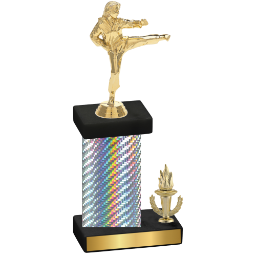 Accented Single Silver Carbon Fiber Victory Karate Trophy