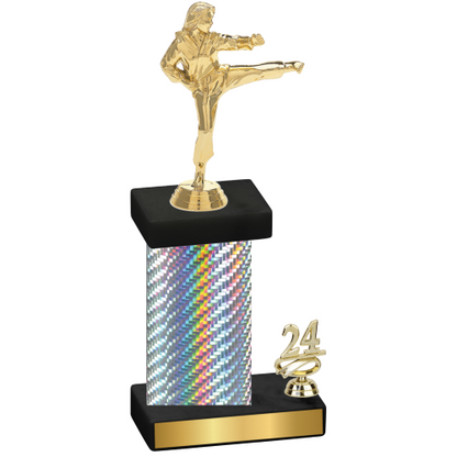 Accented Single Silver Carbon Fiber Year Karate Trophy