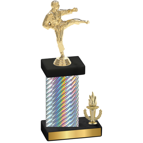 Accented Single Silver Carbon Fiber Victory Karate Trophy