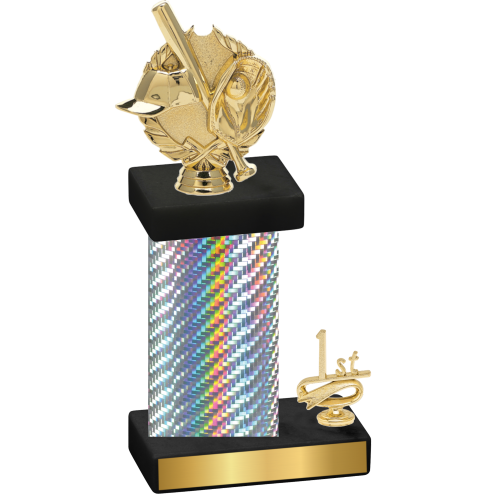 Accented Single Silver Carbon Fiber First Place Baseball Trophy