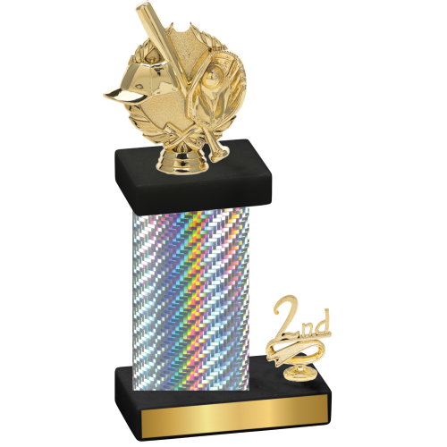 Accented Single Silver Carbon Fiber Second Place Baseball Trophy