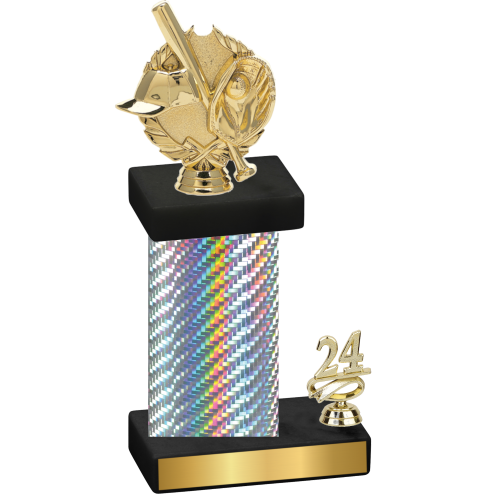 Accented Single Silver Carbon Fiber Year Baseball Trophy