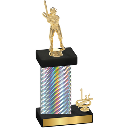 Accented Single Silver Carbon Fiber First Place Baseball Trophy