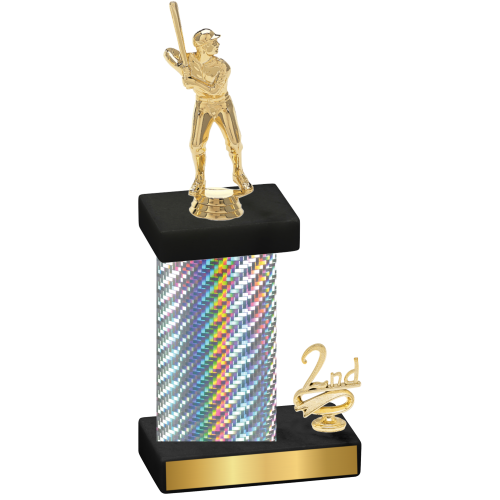 Accented Single Silver Carbon Fiber Second Place Baseball Trophy