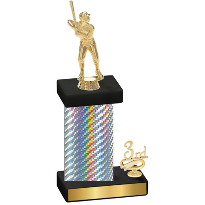 Accented Single Silver Carbon Fiber Third Place Baseball Trophy