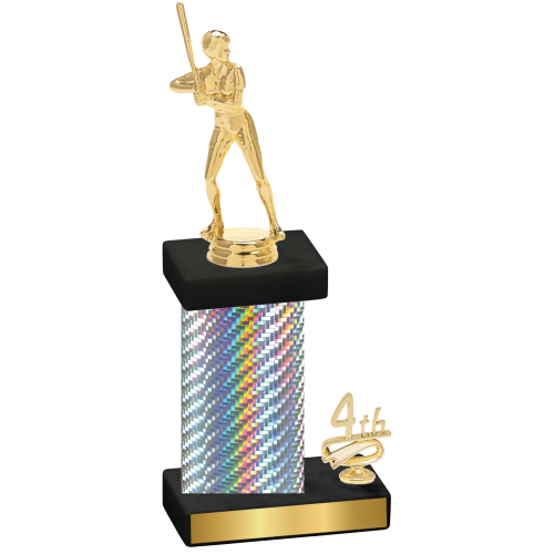 Accented Single Silver Carbon Fiber Fourth Place Softball Trophy