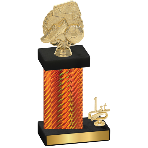 Accented Single Orange Carbon Fiber First Place Soccer Trophy