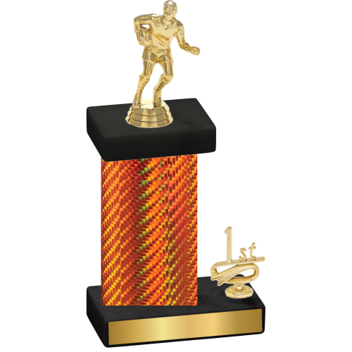 Accented Single Orange Carbon Fiber First Place Rugby Trophy