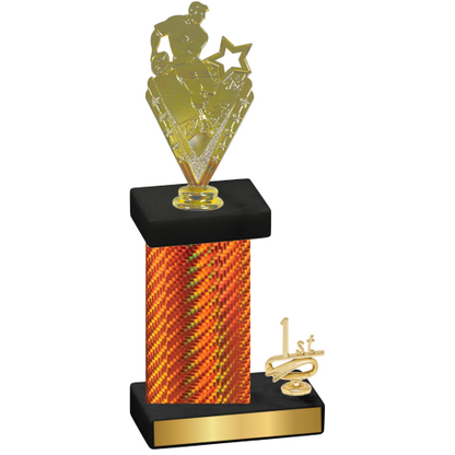 Accented Single Orange Carbon Fiber First Place Rugby Trophy