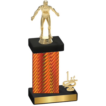 Accented Single Orange Carbon Fiber First Place Wrestling Trophy