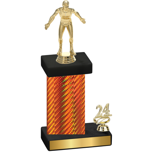 Accented Single Orange Carbon Fiber Year Wrestling Trophy