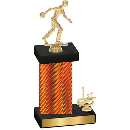 Accented Single Orange Carbon Fiber First Place Bowling Trophy