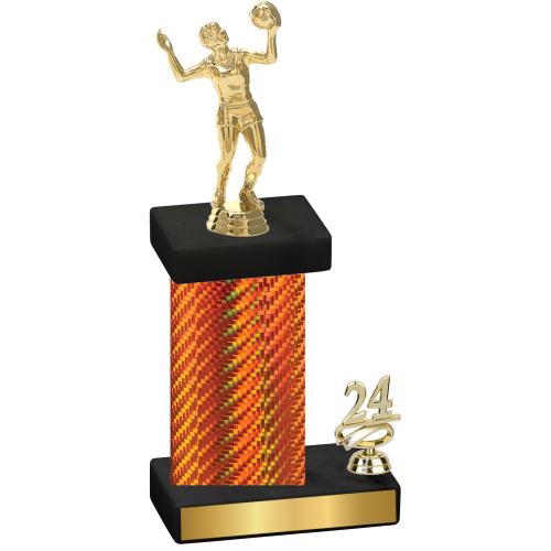 Accented Single Orange Carbon Fiber Year Volleyball Trophy