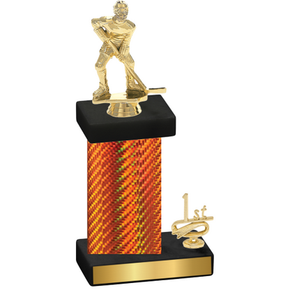 Accented Single Orange Carbon Fiber First Place Hockey Trophy