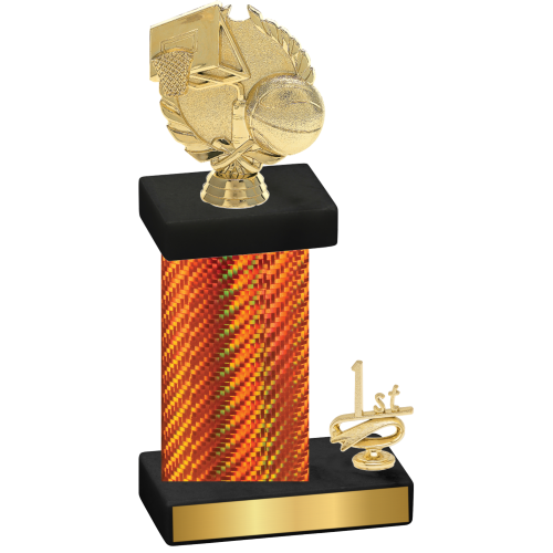 Accented Single Orange Carbon Fiber First Place Basketball Trophy